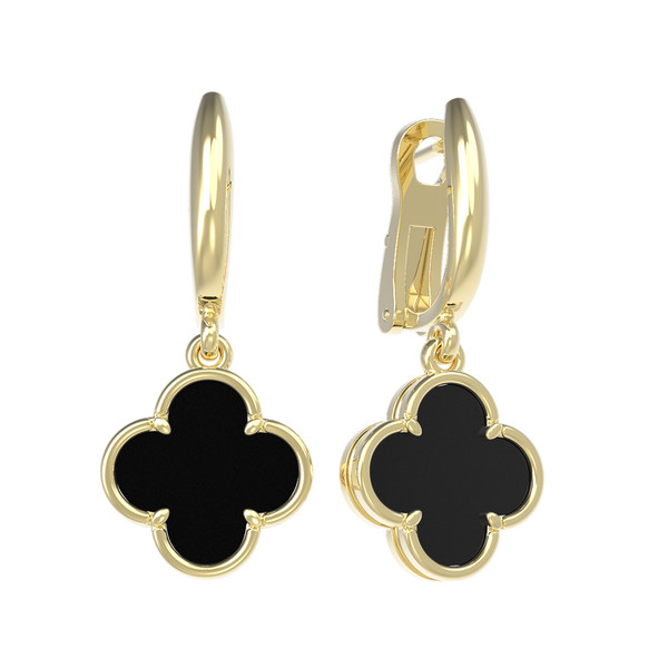 Серьги из лимонного золота 585 пробы c ониксом