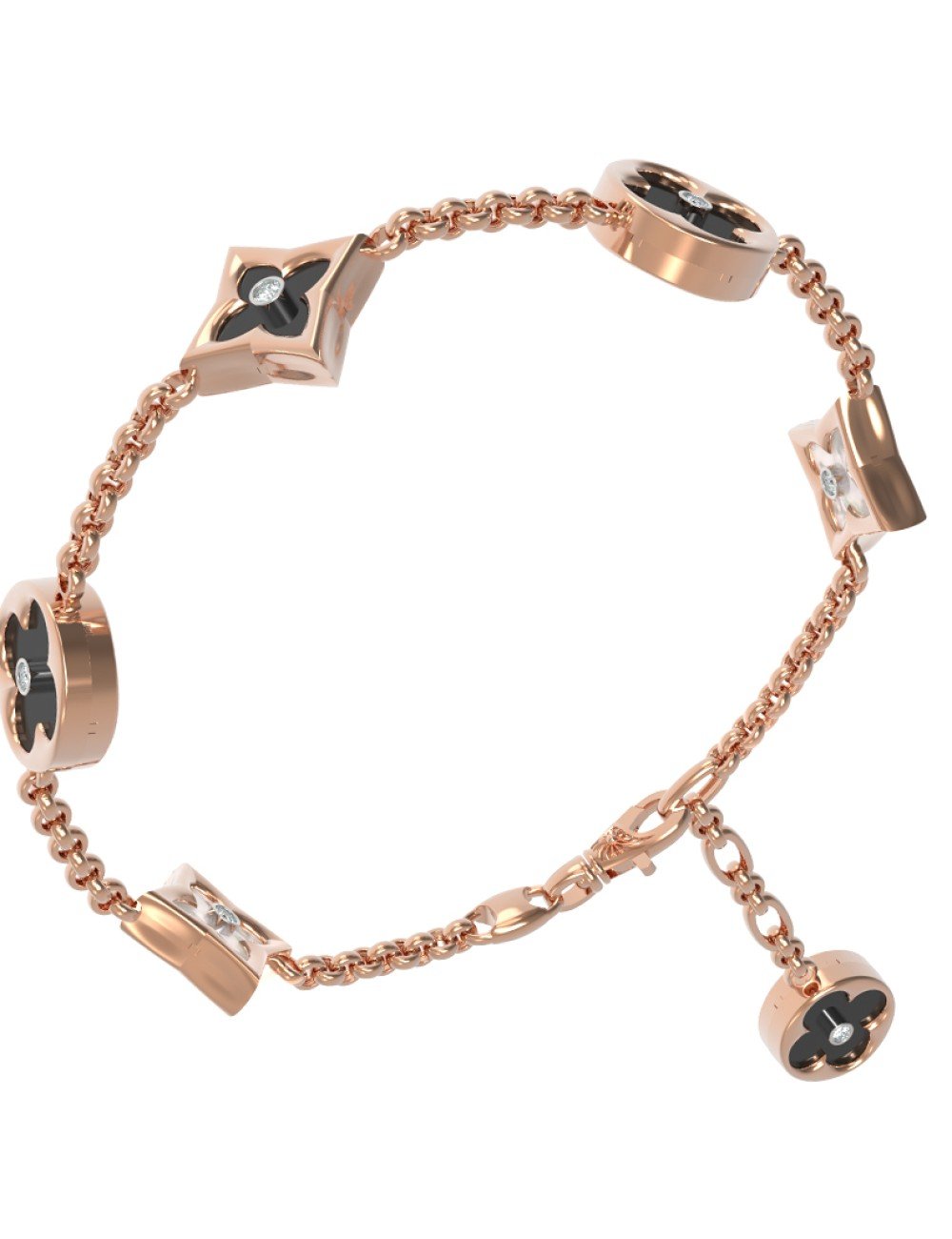 Браслет из золота c бриллиантами, ониксом и перламутром