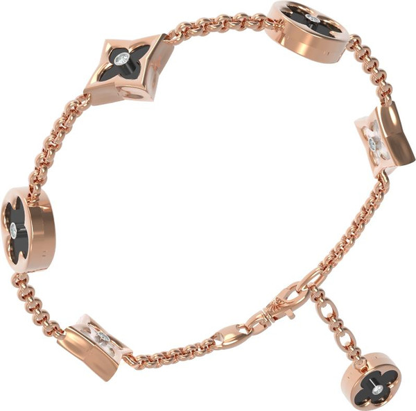 Браслет из красного золота 585 пробы c бриллиантами, ониксом и перламутром