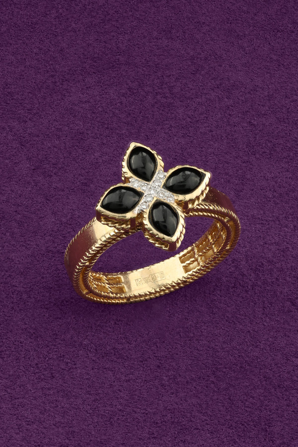 Кольцо из красного золота 585 пробы c бриллиантами и ониксом