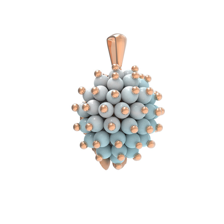 Подвеска из красного золота 585 пробы c эмалью и бирюзой