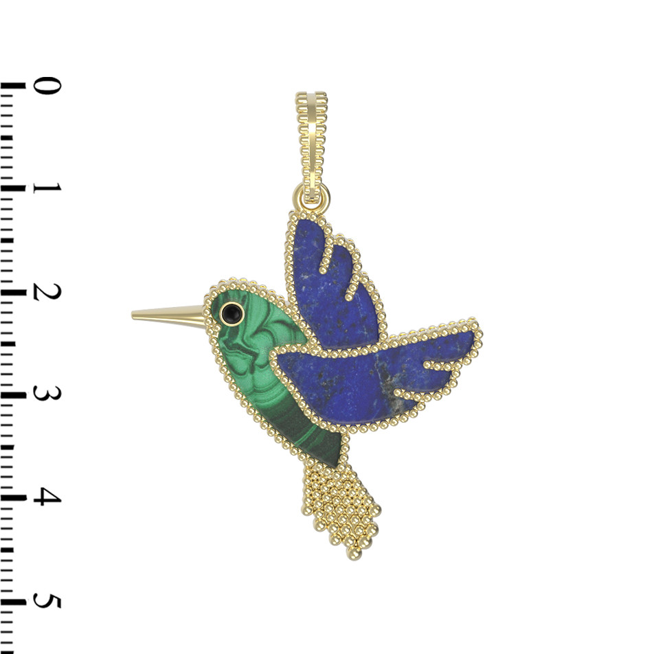 Подвеска из лимонного золота 585 пробы c эмалью, лазуритом и малахитом