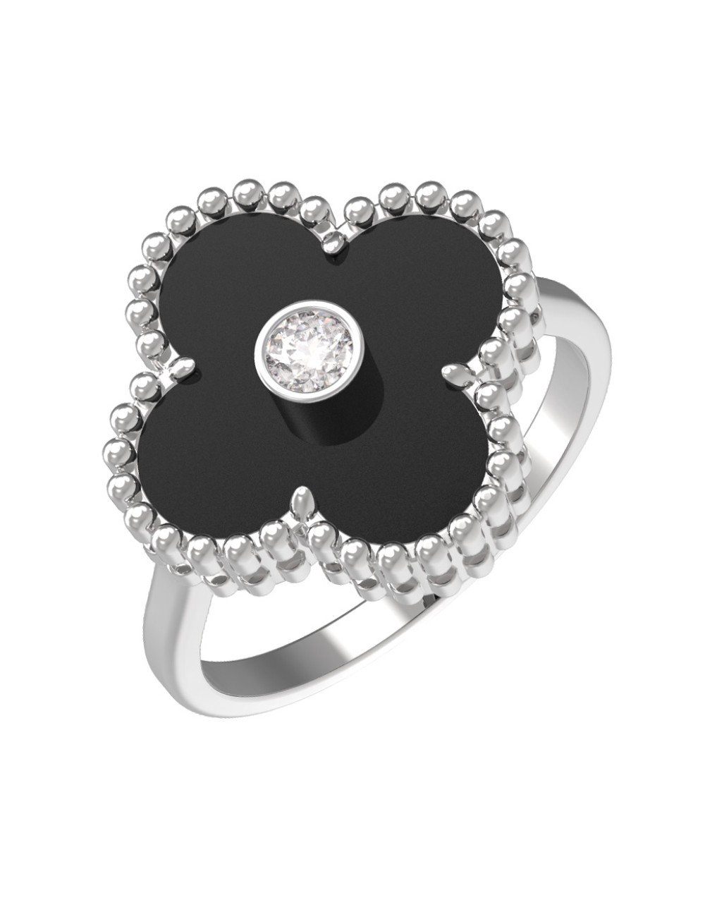 Кольцо из белого золота c бриллиантами и ониксом