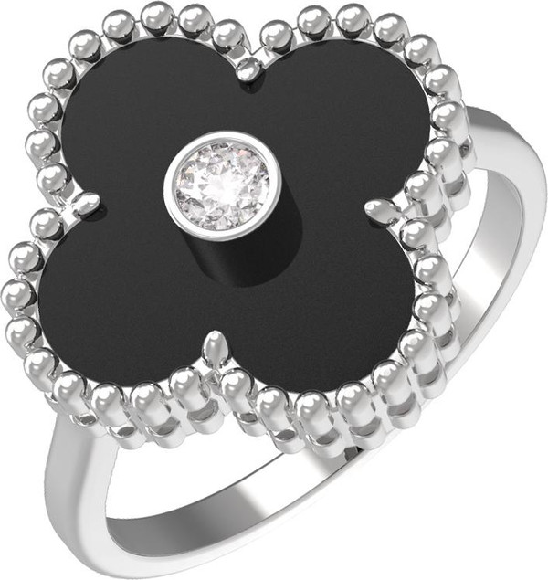 Кольцо из белого золота 585 пробы c бриллиантами и ониксом