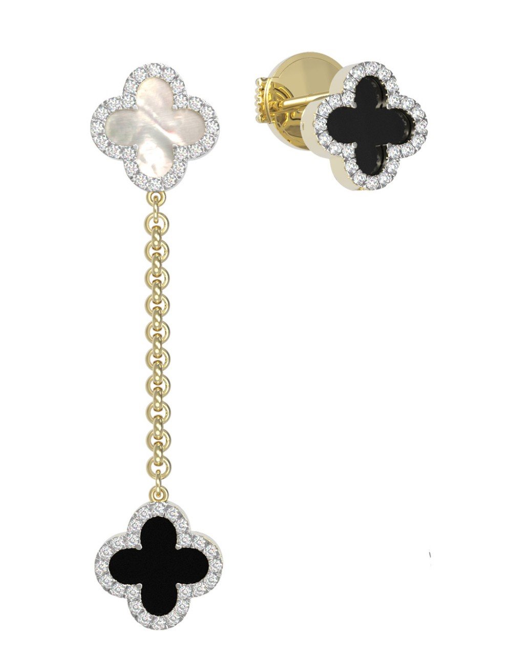 Серьги из лимонного золота c бриллиантами, ониксом и перламутром