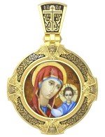 Образок из лимонного золота c эмалью, иконописью и темперой