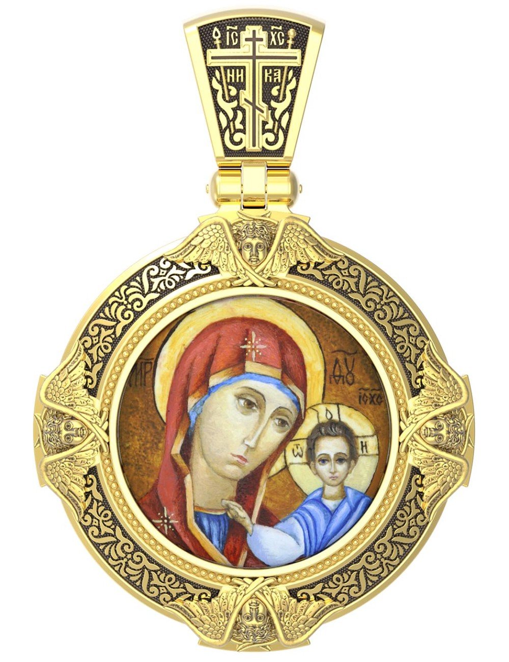 Образок из лимонного золота c эмалью, иконописью и темперой