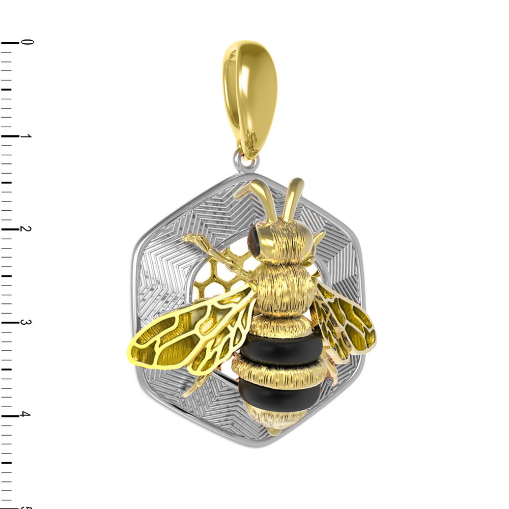 Подвеска из лимонного золота 585 пробы c эмалью, ониксом и эмалью