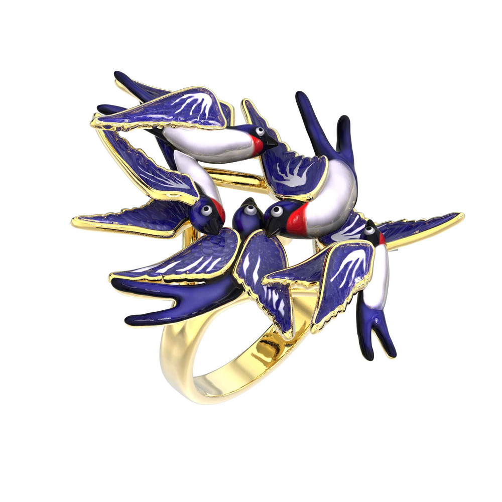 Кольцо из лимонного золота 585 пробы c эмалью