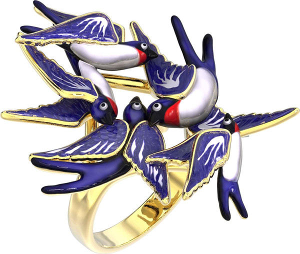 Кольцо из лимонного золота 585 пробы c эмалью