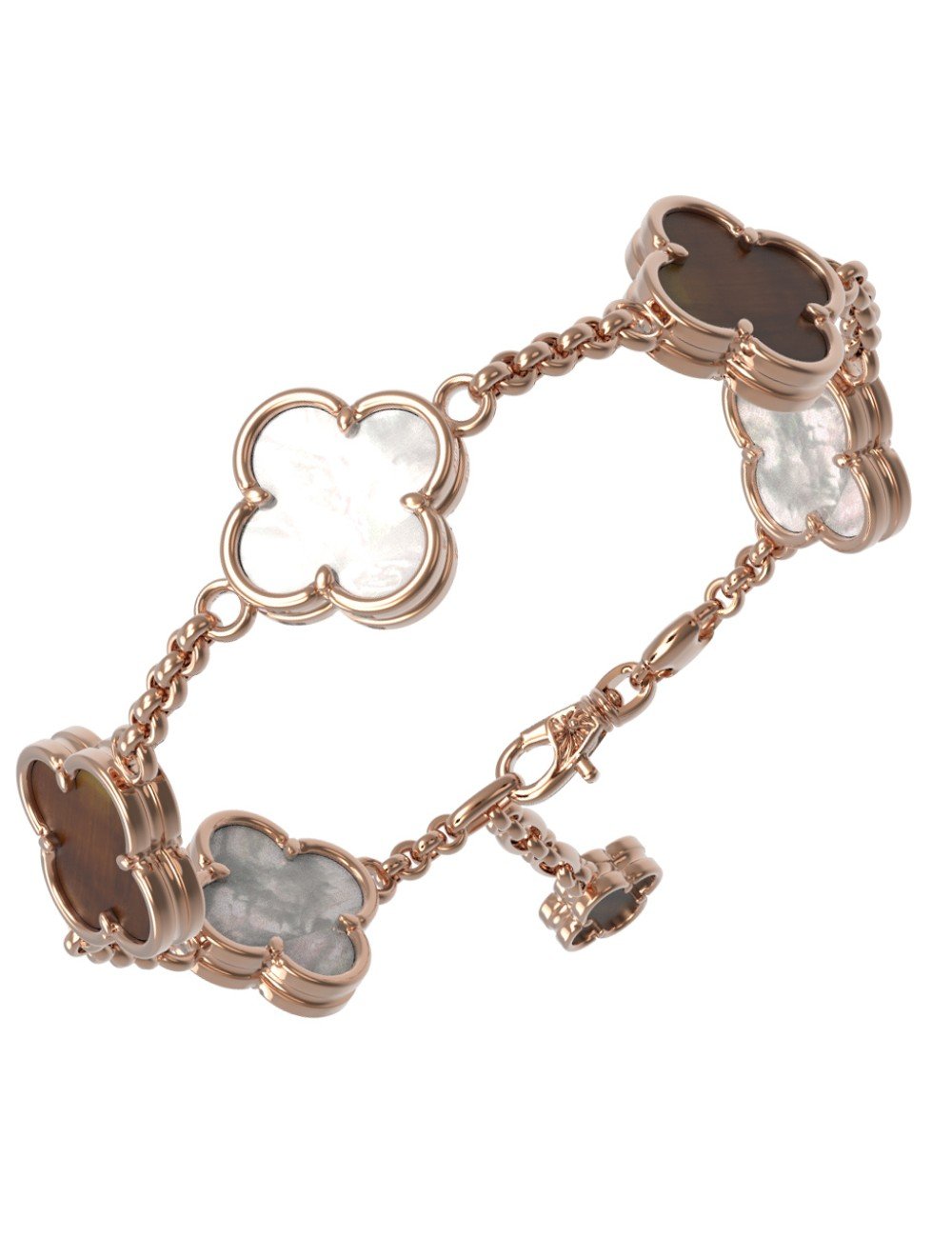 Браслет из золота c тигровым глазом и перламутром