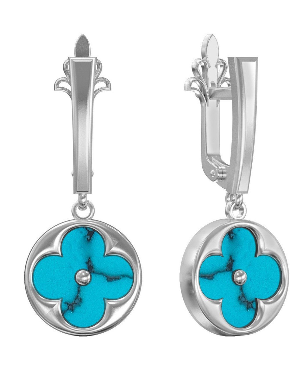 Серьги из белого золота c бирюзой