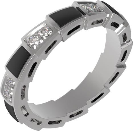 Кольцо из белого золота 585 пробы c бриллиантами и ониксом