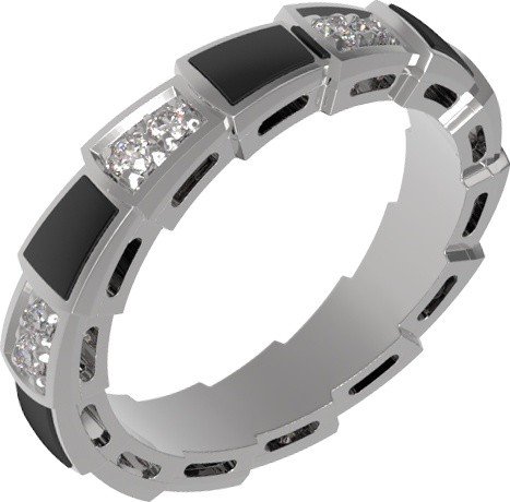 Кольцо из белого золота c бриллиантами и ониксом