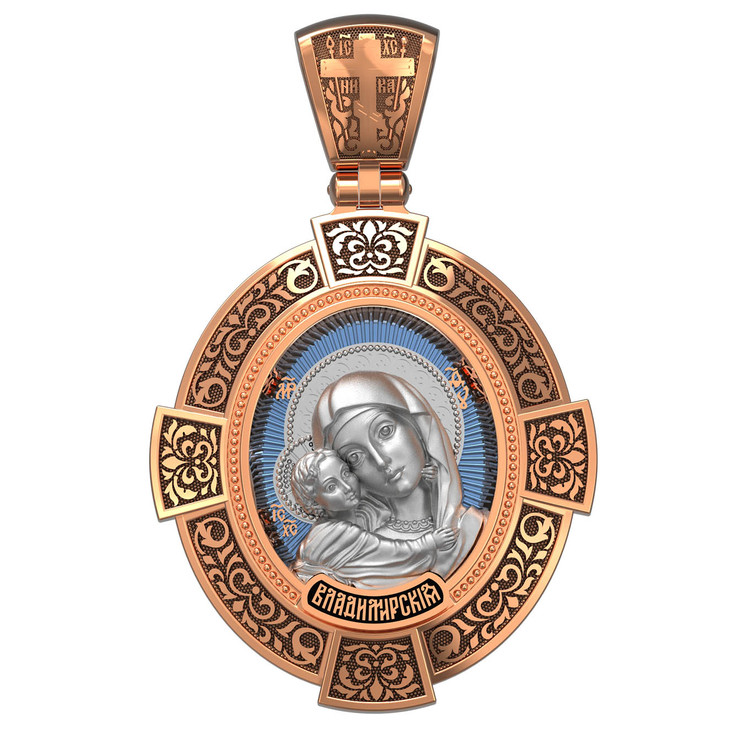 Нательная икона из красного золота 585 пробы c эмалью