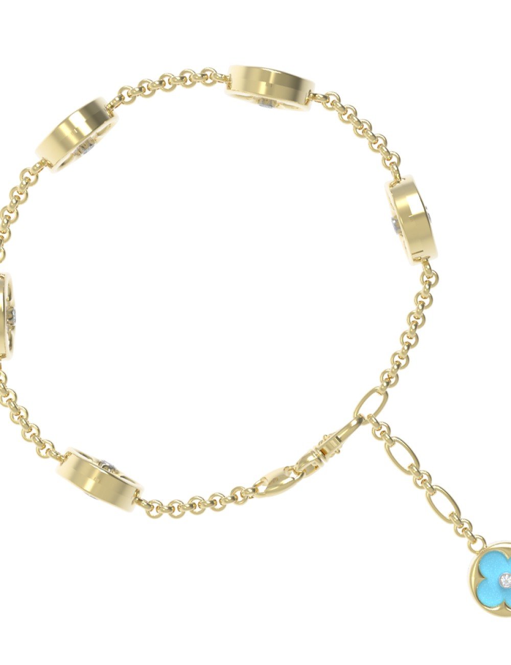 Браслет из лимонного золота c бриллиантами, бирюзой и перламутром