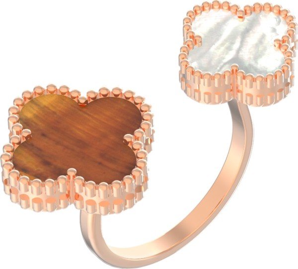 Кольцо из золота c тигровым глазом и перламутром