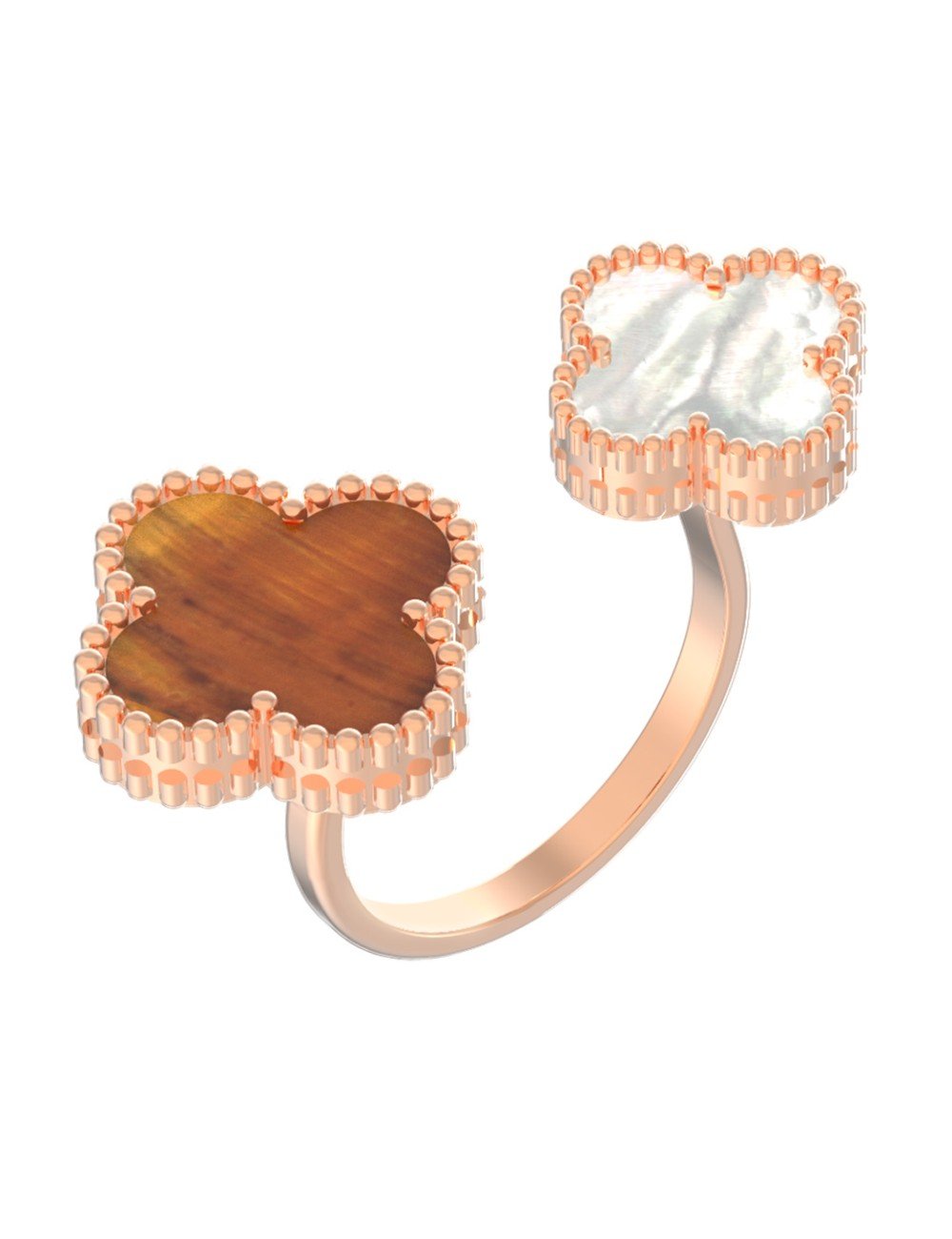 Кольцо из золота c тигровым глазом и перламутром