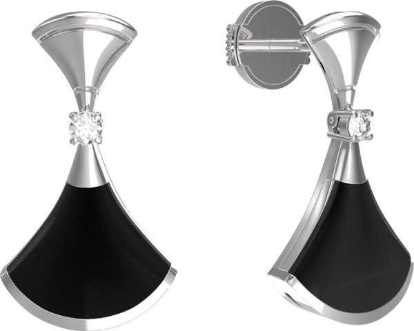 Серьги из белого золота c бриллиантами и ониксом