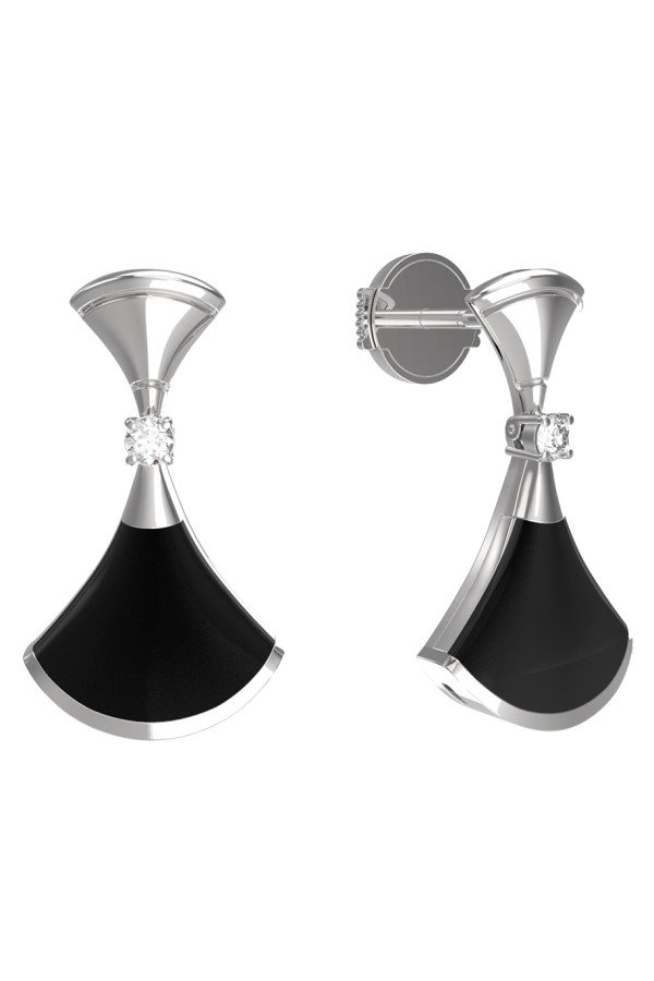 Серьги из белого золота c бриллиантами и ониксом