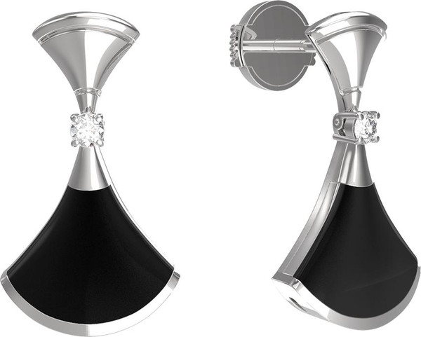 Серьги из белого золота 585 пробы c бриллиантами и ониксом