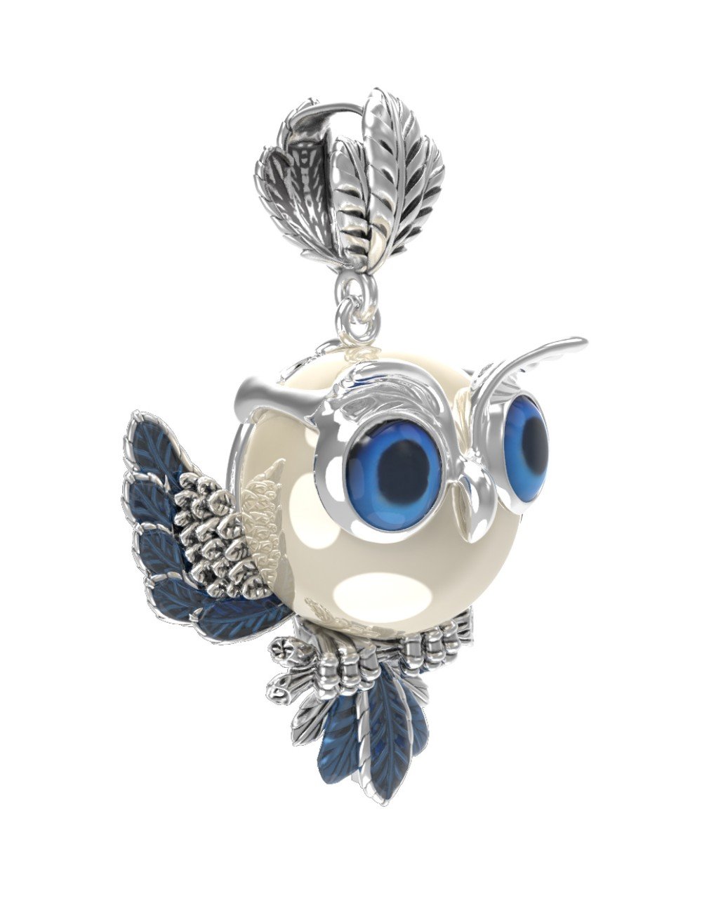 Подвеска из белого золота c эмалью и жемчугом