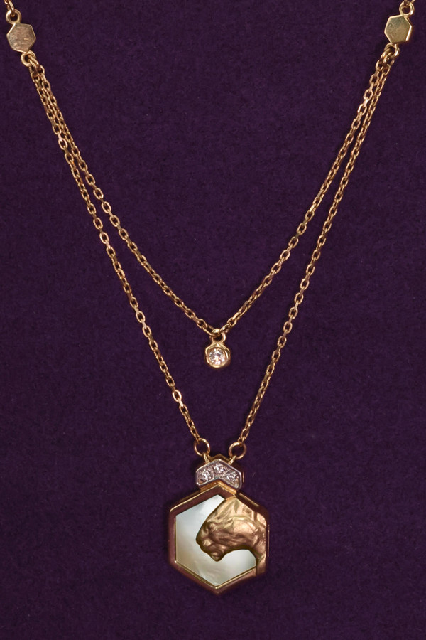 Колье из красного золота 585 пробы c бриллиантами и перламутром