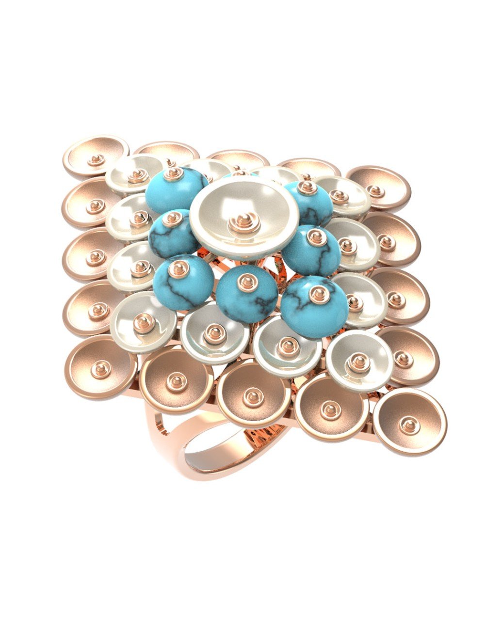 Кольцо из золота c бирюзой и перламутром