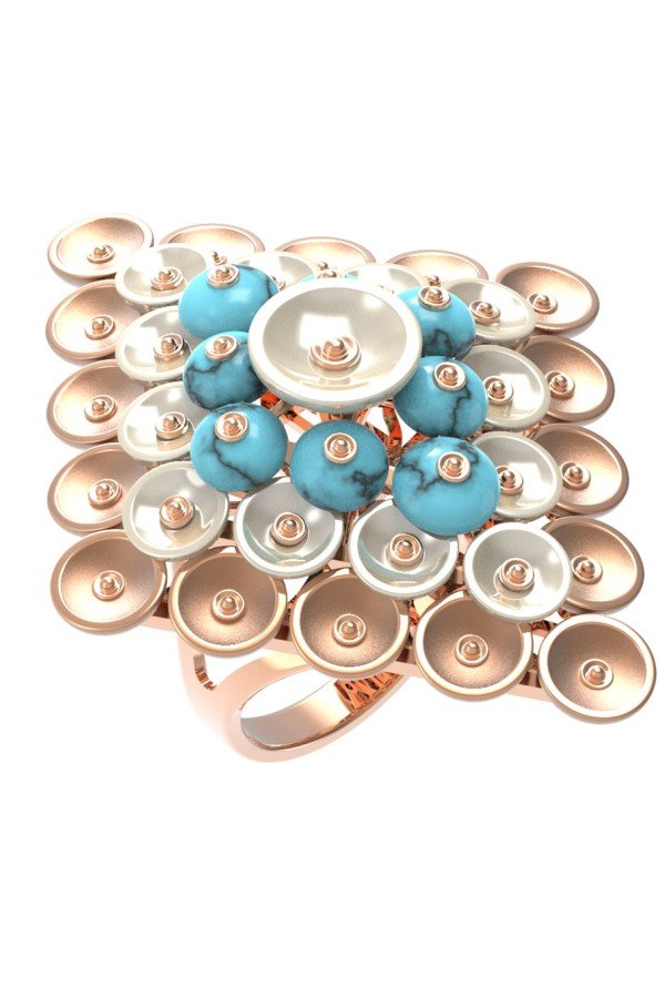 Кольцо из золота c бирюзой и перламутром