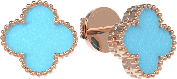 Серьги из красного золота 585 пробы c бирюзой