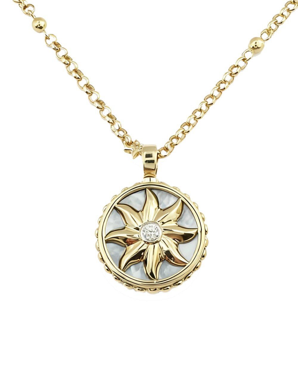 Колье из лимонного золота c бриллиантами, ониксом и перламутром