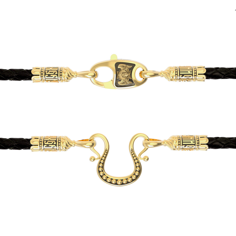 Цепь-шнурок кожа из лимонного золота 585 пробы c кожаным шнурком