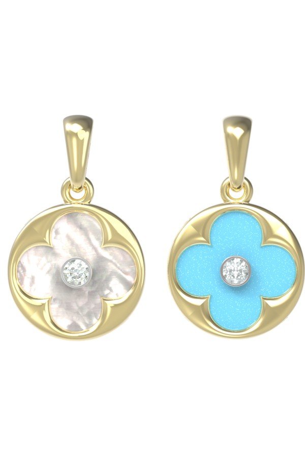Подвеска из лимонного золота c бриллиантами, бирюзой и перламутром