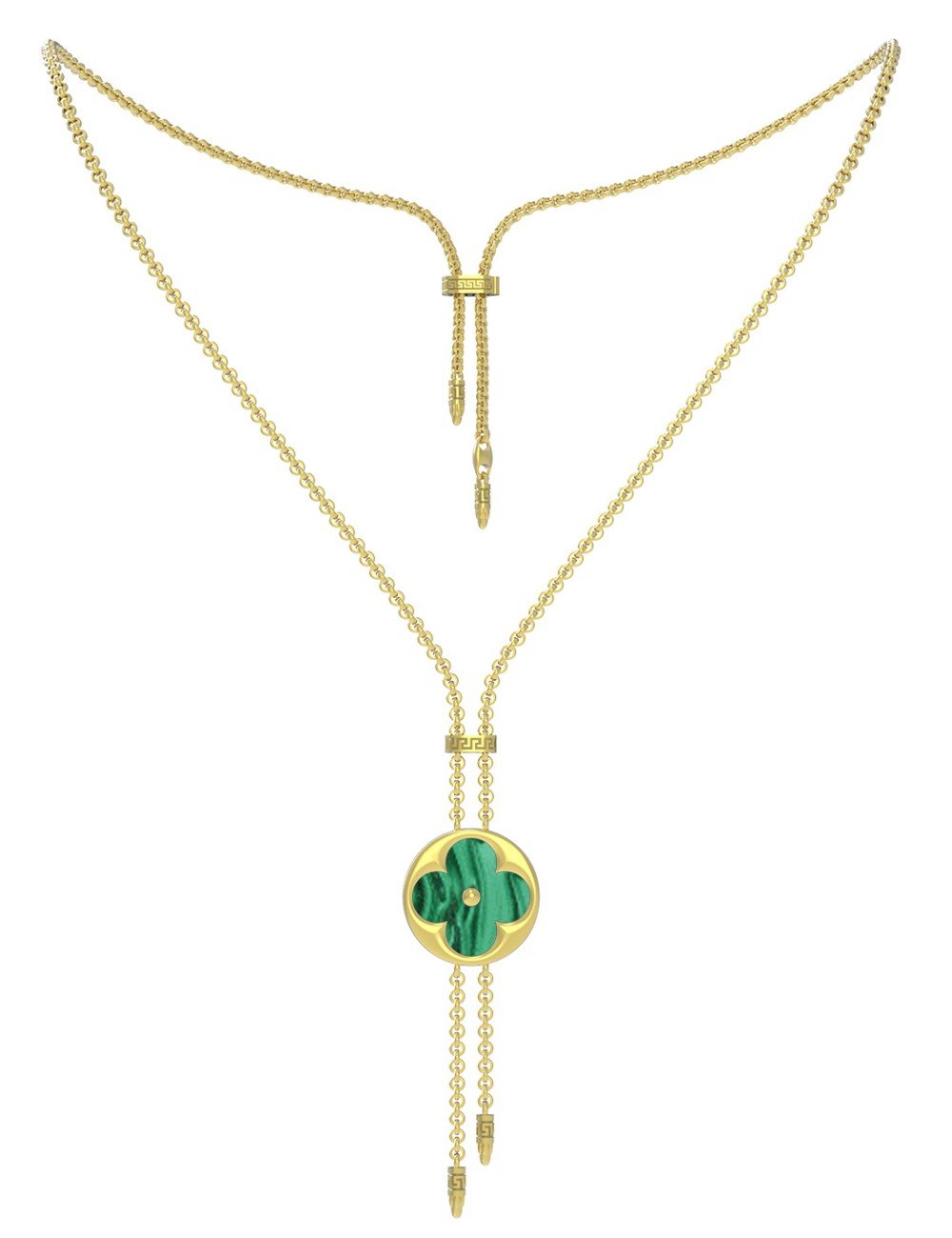 Колье из лимонного золота c малахитом и перламутром