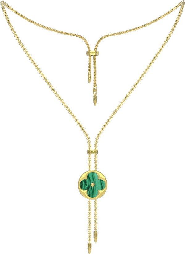 Колье из лимонного золота c малахитом и перламутром
