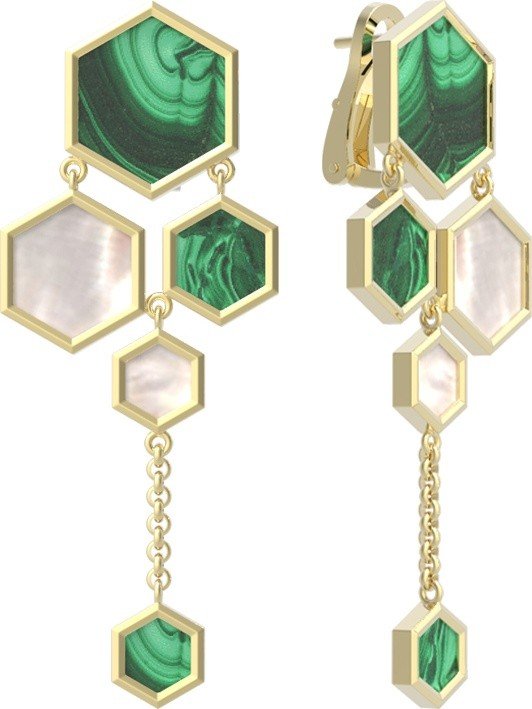 Серьги из лимонного золота c малахитом и перламутром