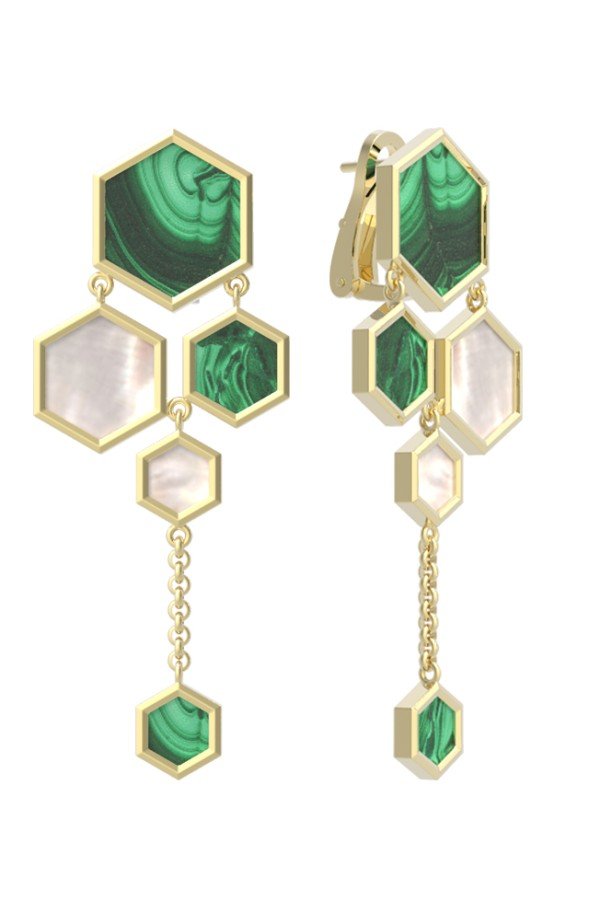 Серьги из лимонного золота c малахитом и перламутром