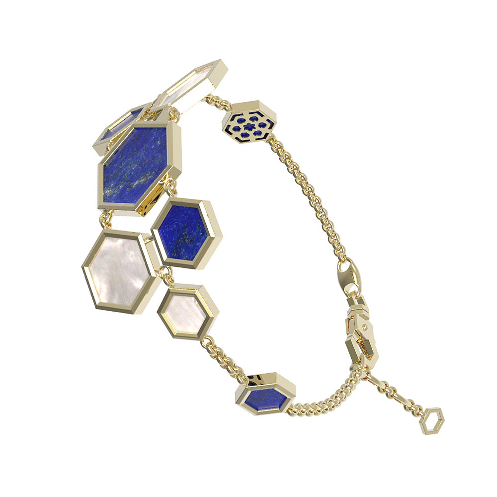 Браслет из лимонного золота 585 пробы c лазуритом и перламутром