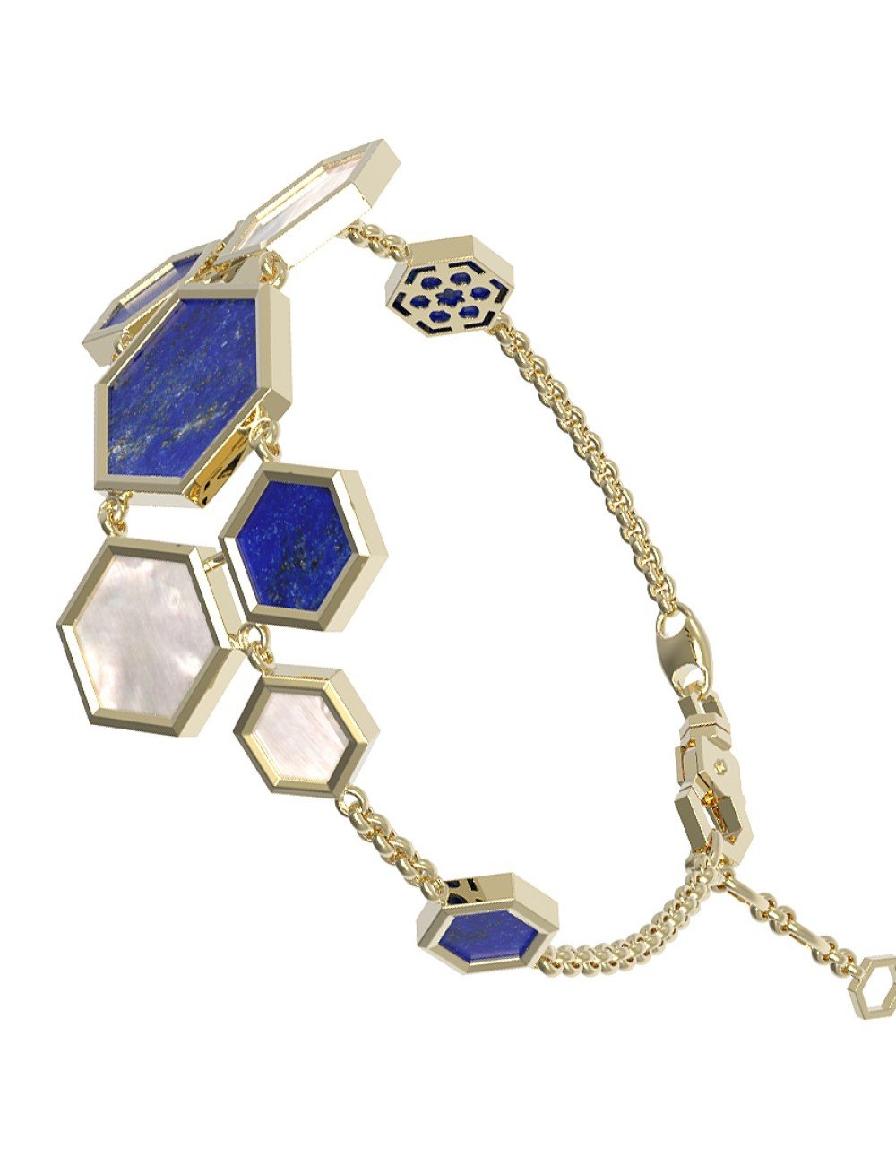 Браслет из лимонного золота c лазуритом и перламутром