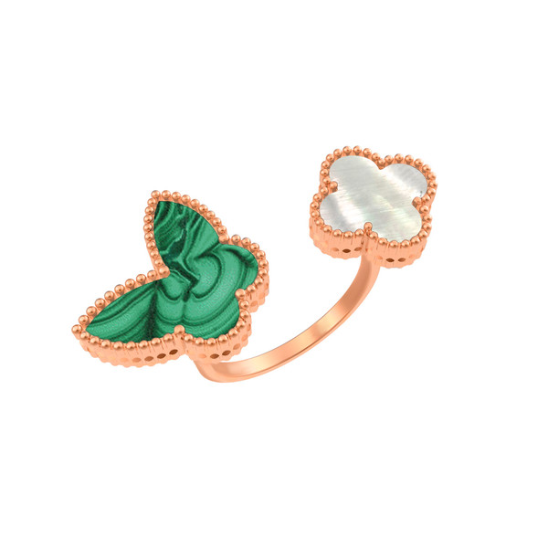 Кольцо из красного золота 585 пробы c малахитом и перламутром