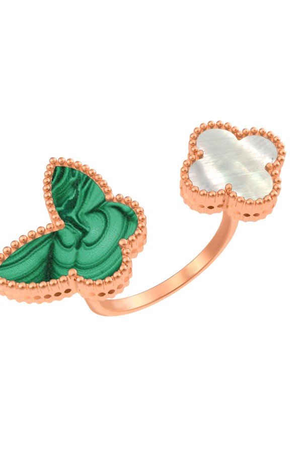 Кольцо из золота c малахитом и перламутром