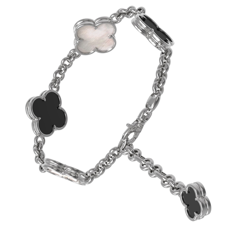 Браслет из белого золота 585 пробы c ониксом и перламутром