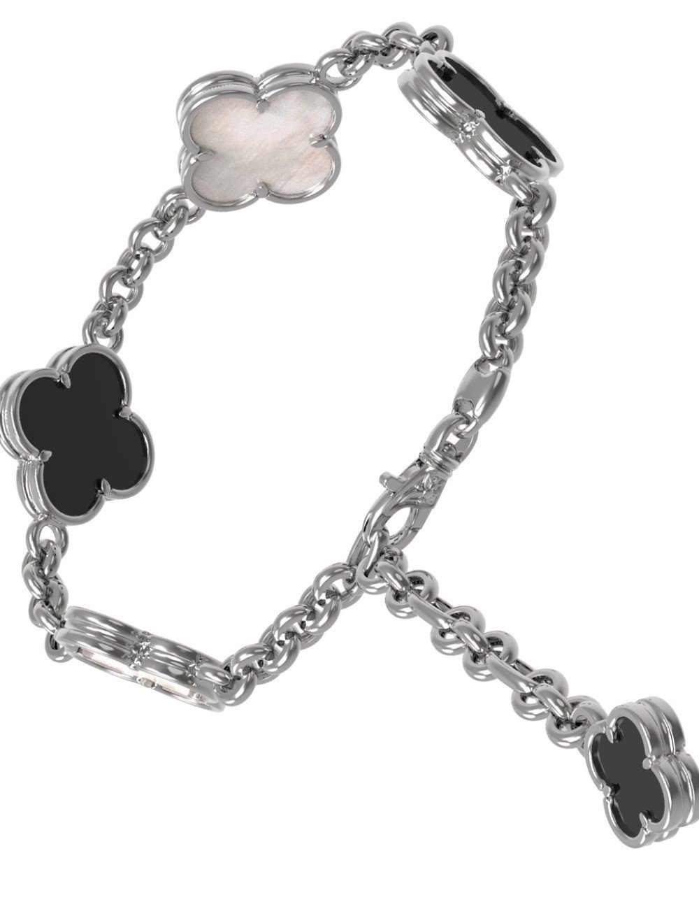 Браслет из белого золота c ониксом и перламутром