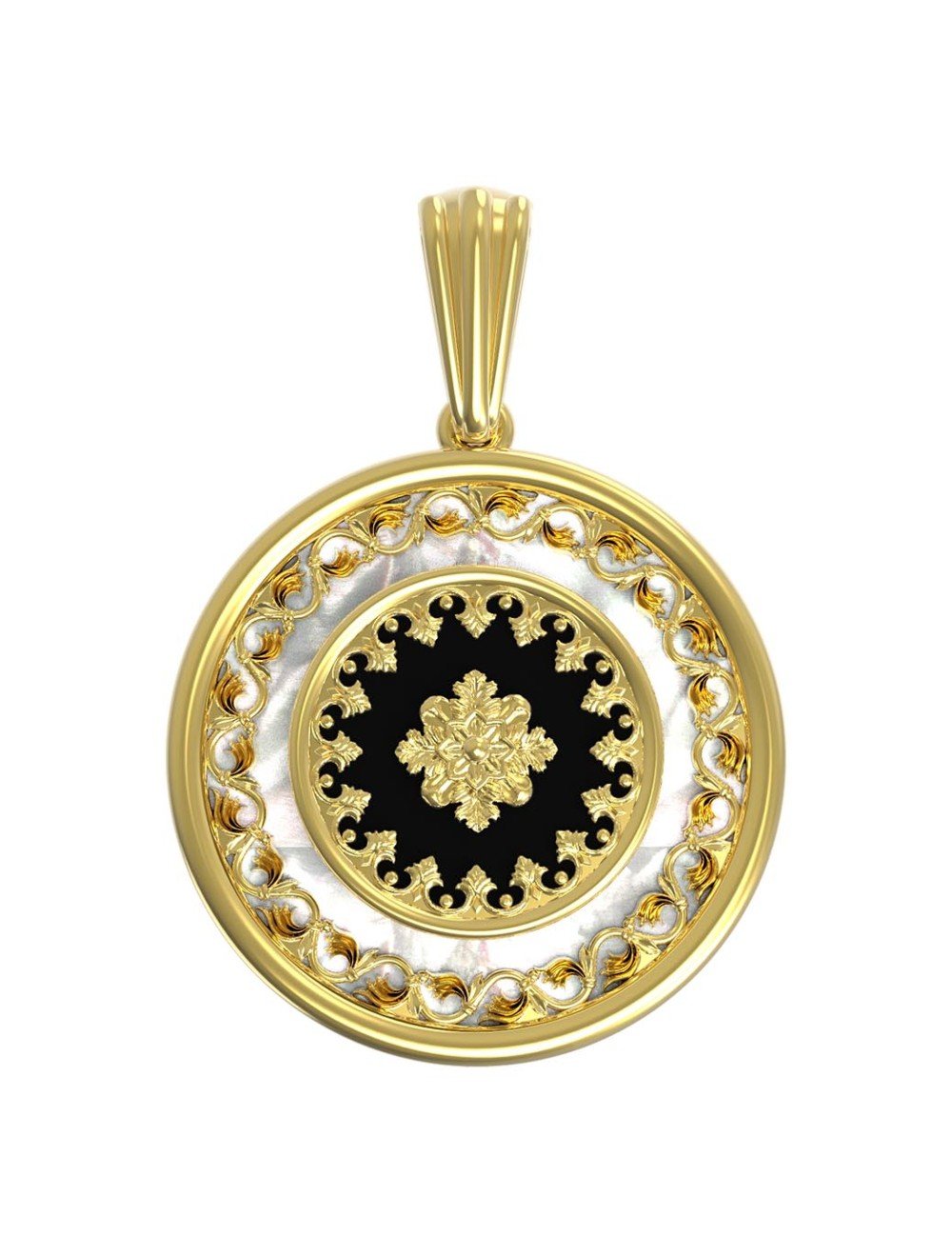 Подвеска из лимонного золота c ониксом и перламутром