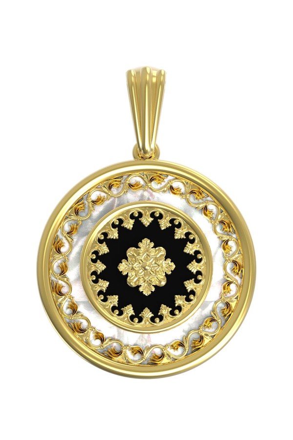 Подвеска из лимонного золота c ониксом и перламутром