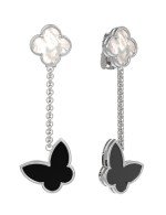 Серьги из белого золота c ониксом и перламутром