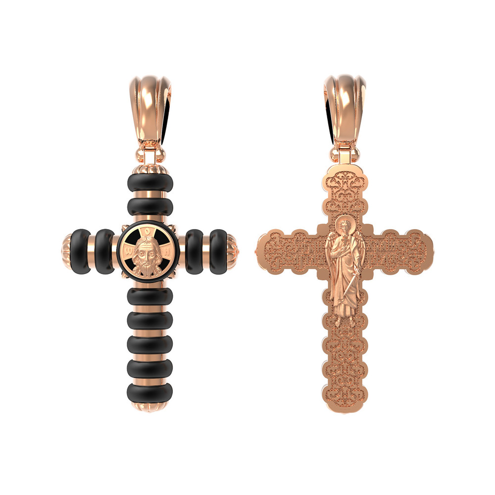 Крест из красного золота 585 пробы c ониксом