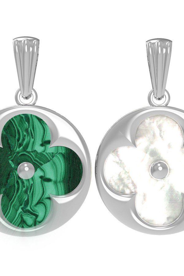 Подвеска из белого золота c малахитом и перламутром
