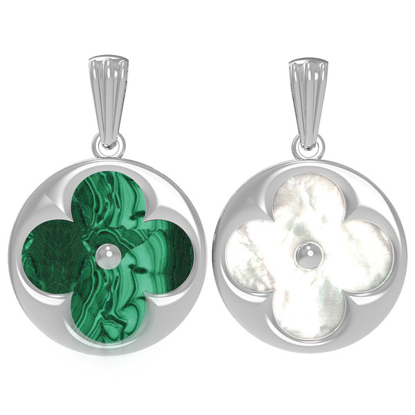 Подвеска из белого золота 585 пробы c малахитом и перламутром