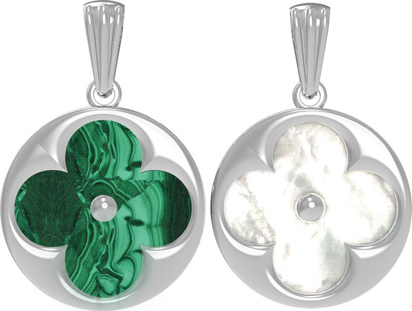 Подвеска из белого золота 585 пробы c малахитом и перламутром